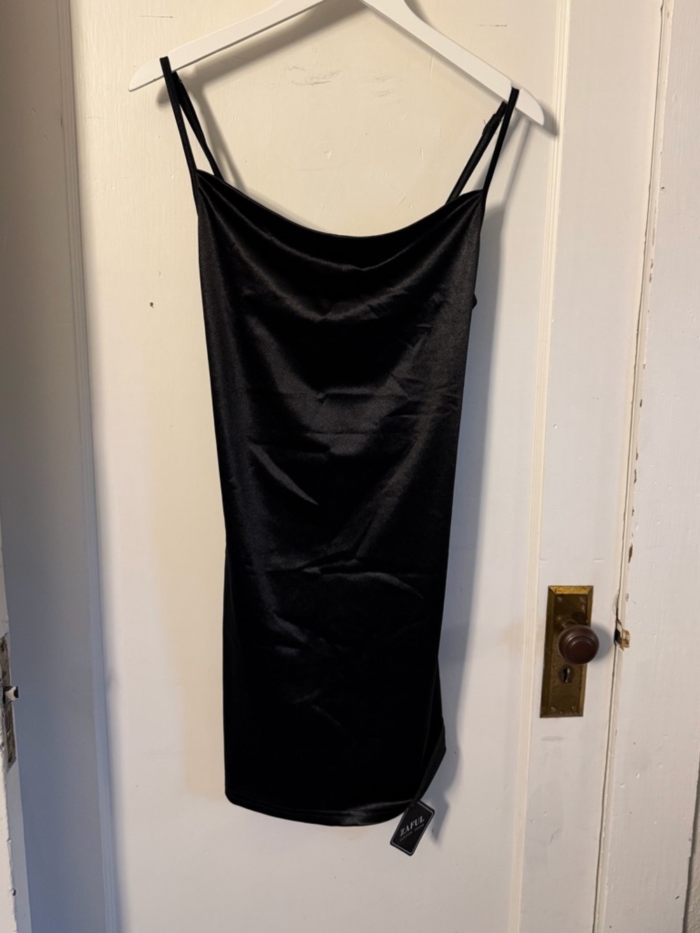 Satin Cowl Neck Black Slip Dress
